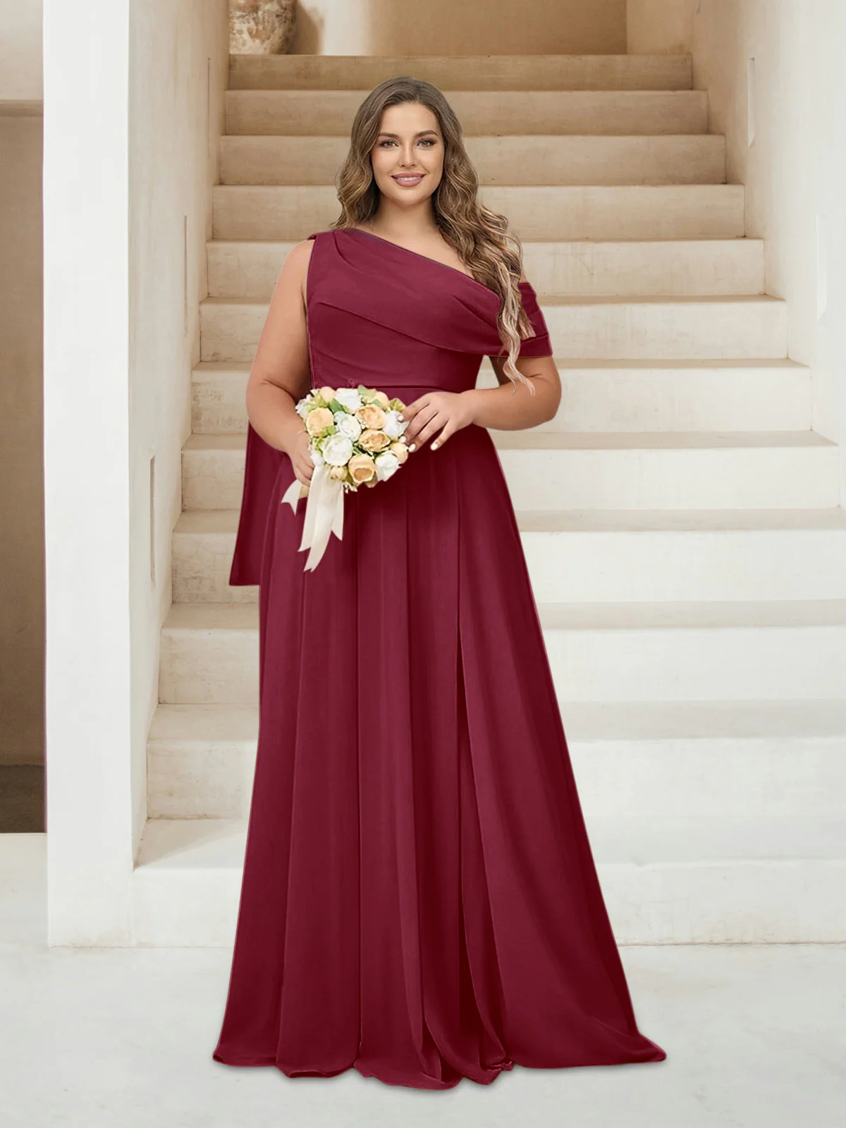 A-Line/Princess One-Shoulder Floor-Length Sleeveless Plus Size Bridesmaid Dresses - Image 25