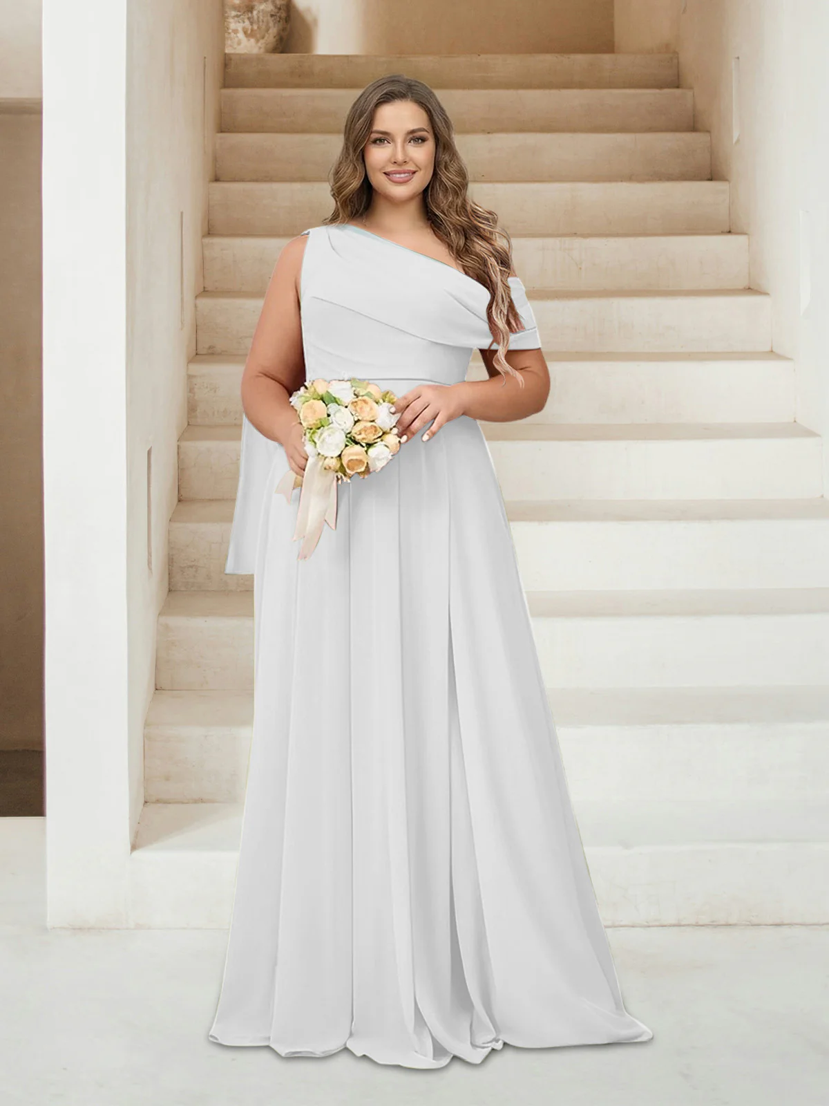 A-Line/Princess One-Shoulder Floor-Length Sleeveless Plus Size Bridesmaid Dresses - Image 3