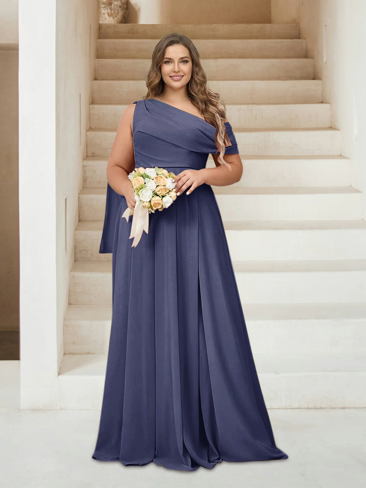 A-Line/Princess One-Shoulder Floor-Length Sleeveless Plus Size Bridesmaid Dresses - Image 33