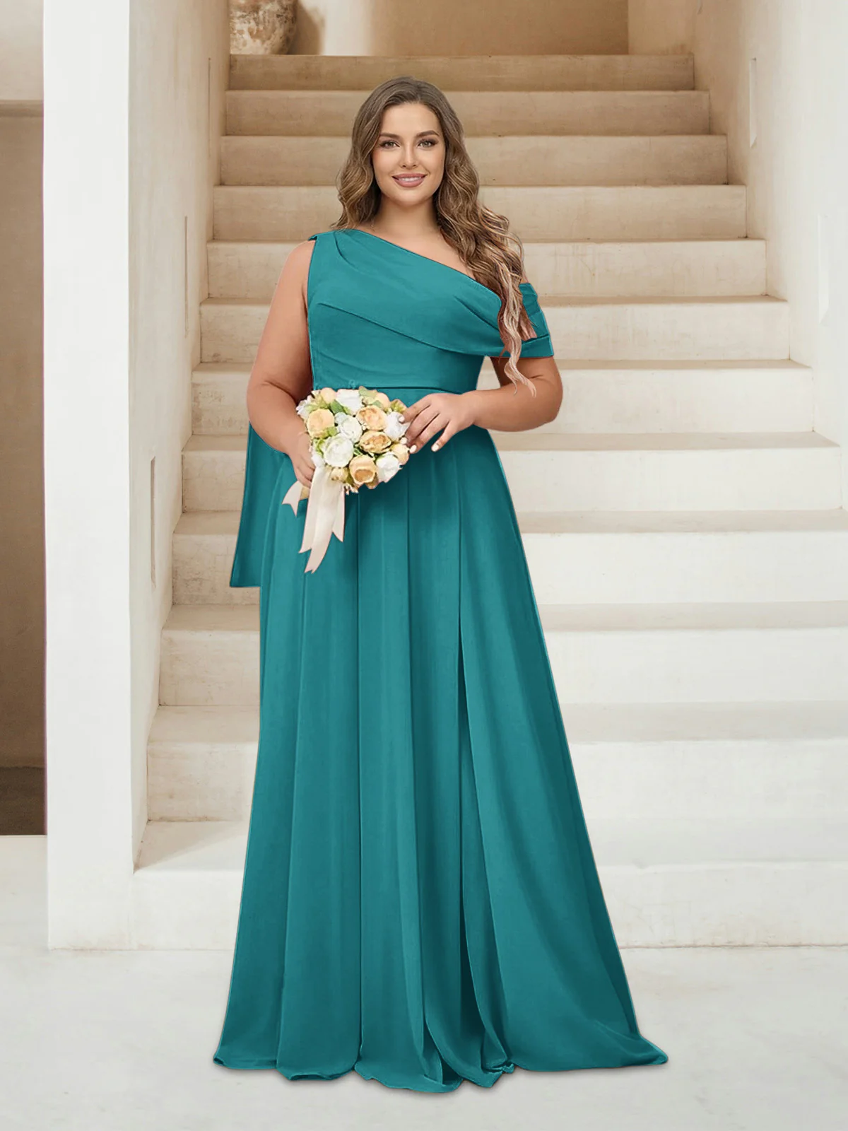 A-Line/Princess One-Shoulder Floor-Length Sleeveless Plus Size Bridesmaid Dresses - Image 41
