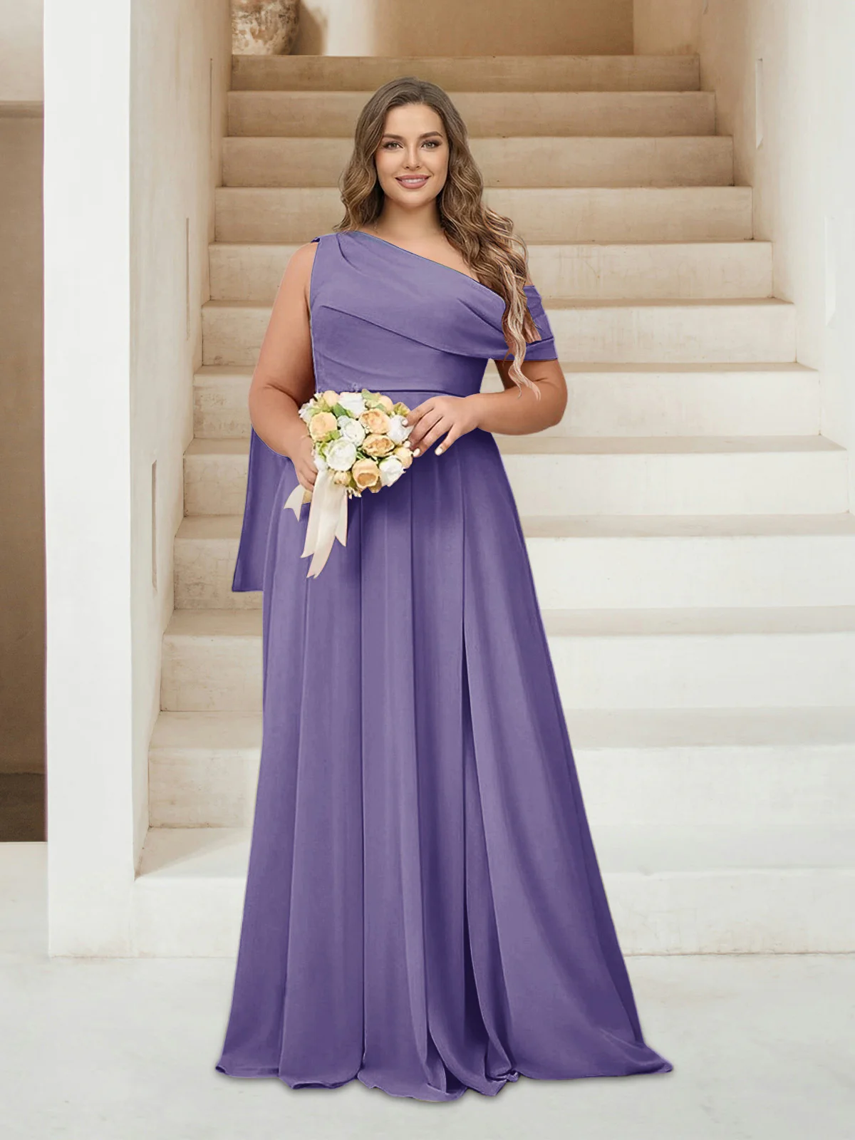A-Line/Princess One-Shoulder Floor-Length Sleeveless Plus Size Bridesmaid Dresses - Image 59