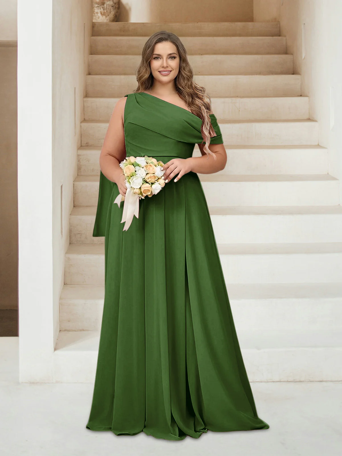 A-Line/Princess One-Shoulder Floor-Length Sleeveless Plus Size Bridesmaid Dresses - Image 65