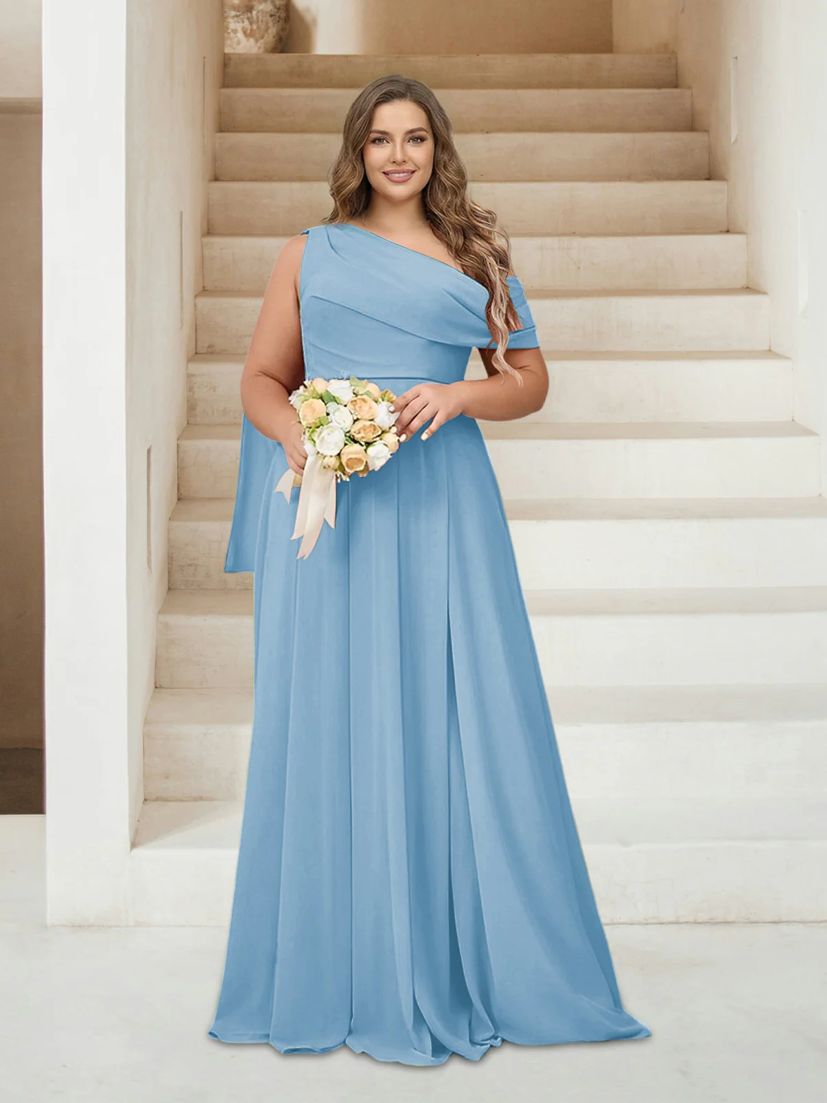 A-Line/Princess One-Shoulder Floor-Length Sleeveless Plus Size Bridesmaid Dresses - Image 69