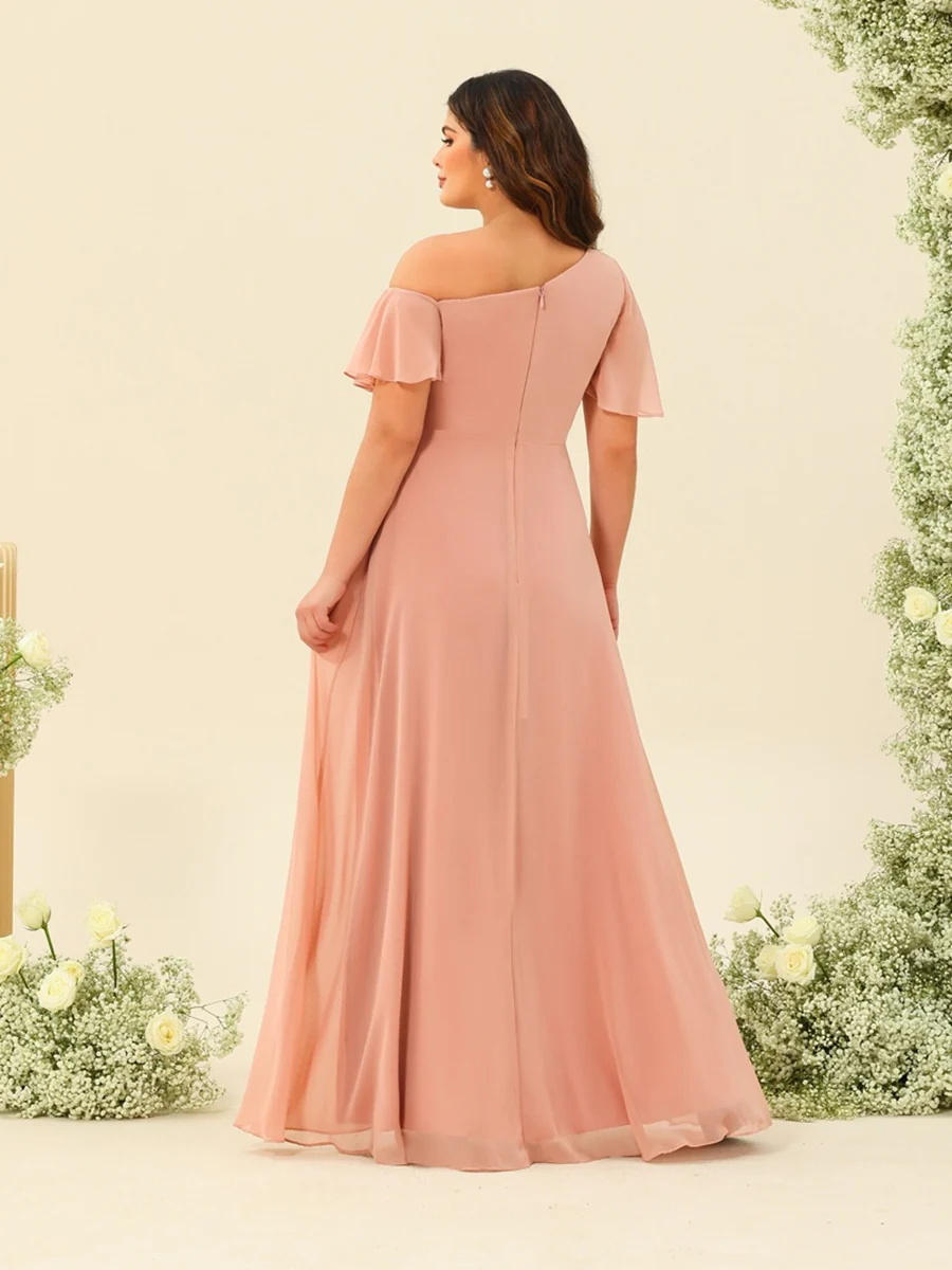 A-Line/Princess One-Shoulder Floor-Length Split Side Bridesmaid Dresses - Image 5