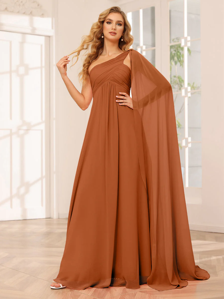 A-Line/Princess One-Shoulder Long Bridesmaid Dresses with Ruched - Image 10