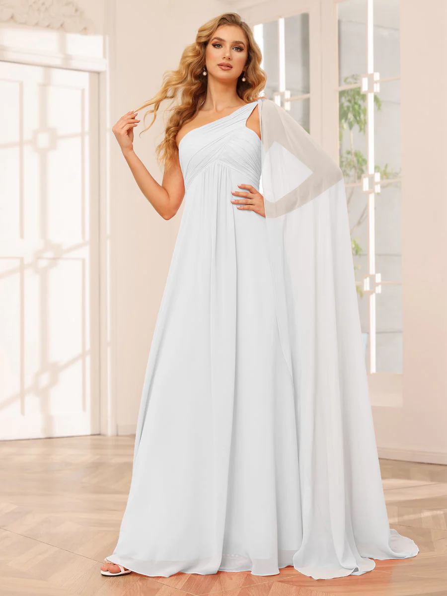 A-Line/Princess One-Shoulder Long Bridesmaid Dresses with Ruched - Image 20