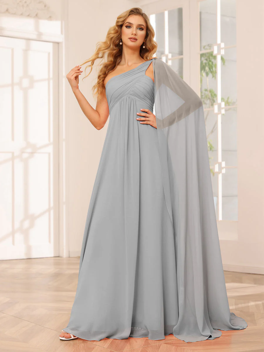 A-Line/Princess One-Shoulder Long Bridesmaid Dresses with Ruched - Image 22