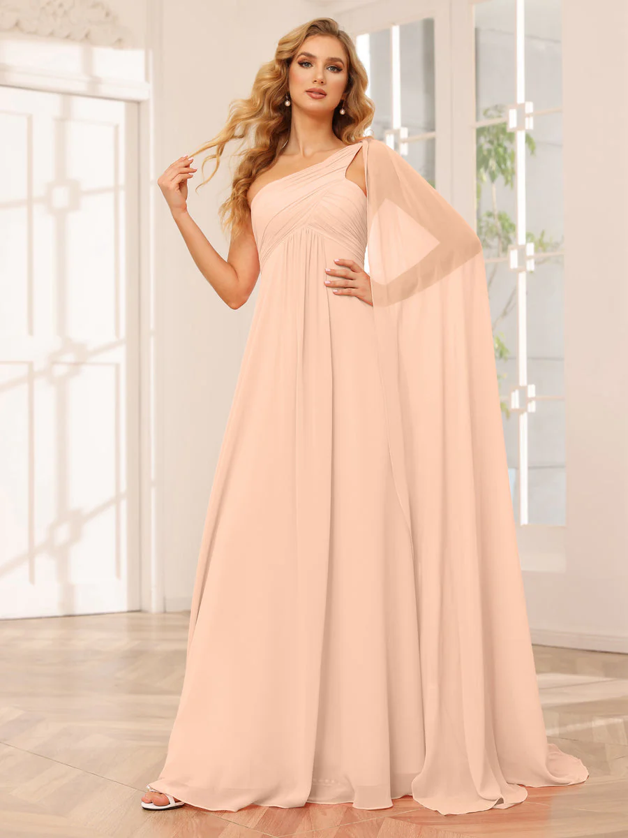 A-Line/Princess One-Shoulder Long Bridesmaid Dresses with Ruched - Image 29