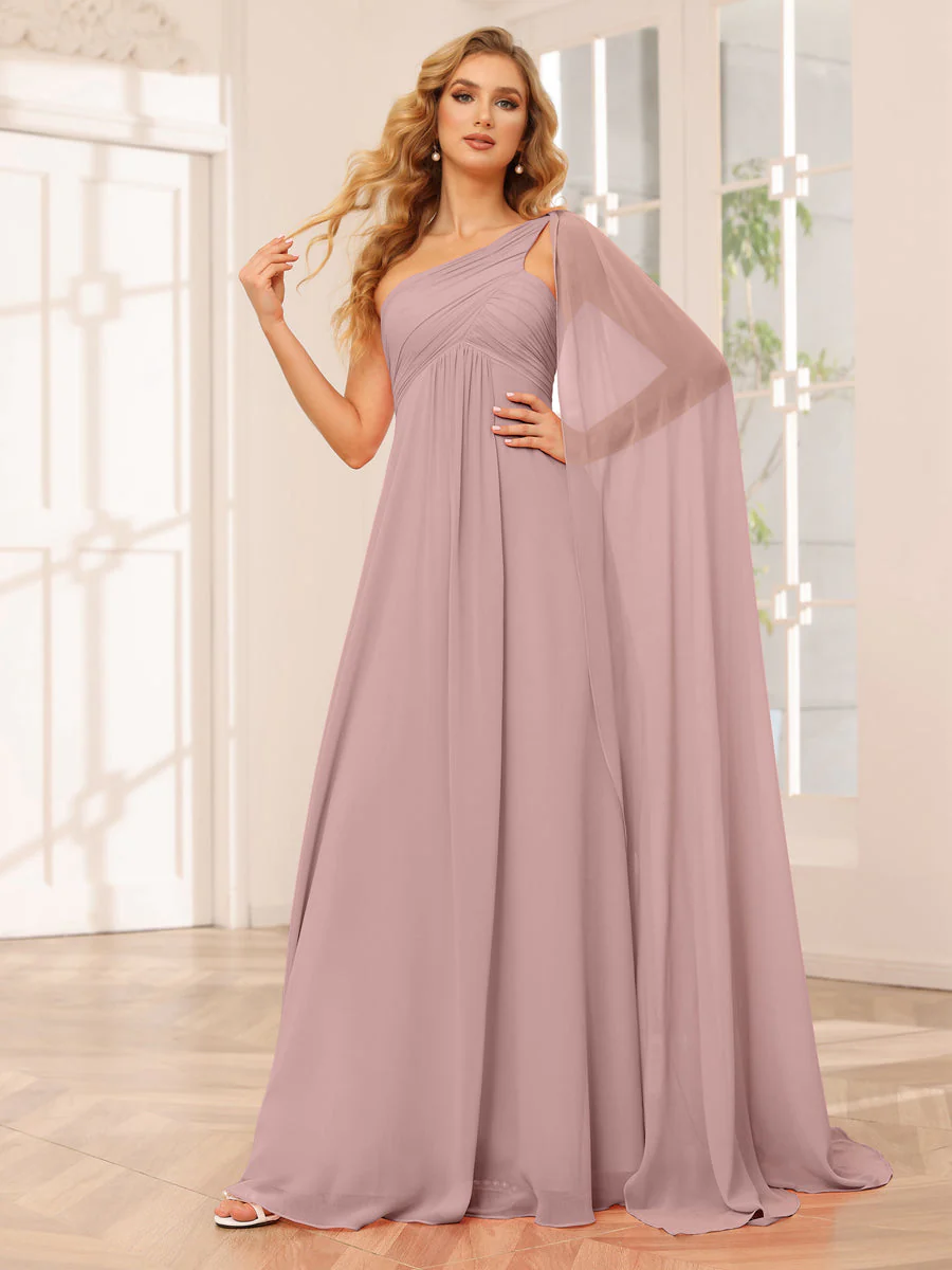 A-Line/Princess One-Shoulder Long Bridesmaid Dresses with Ruched - Image 30