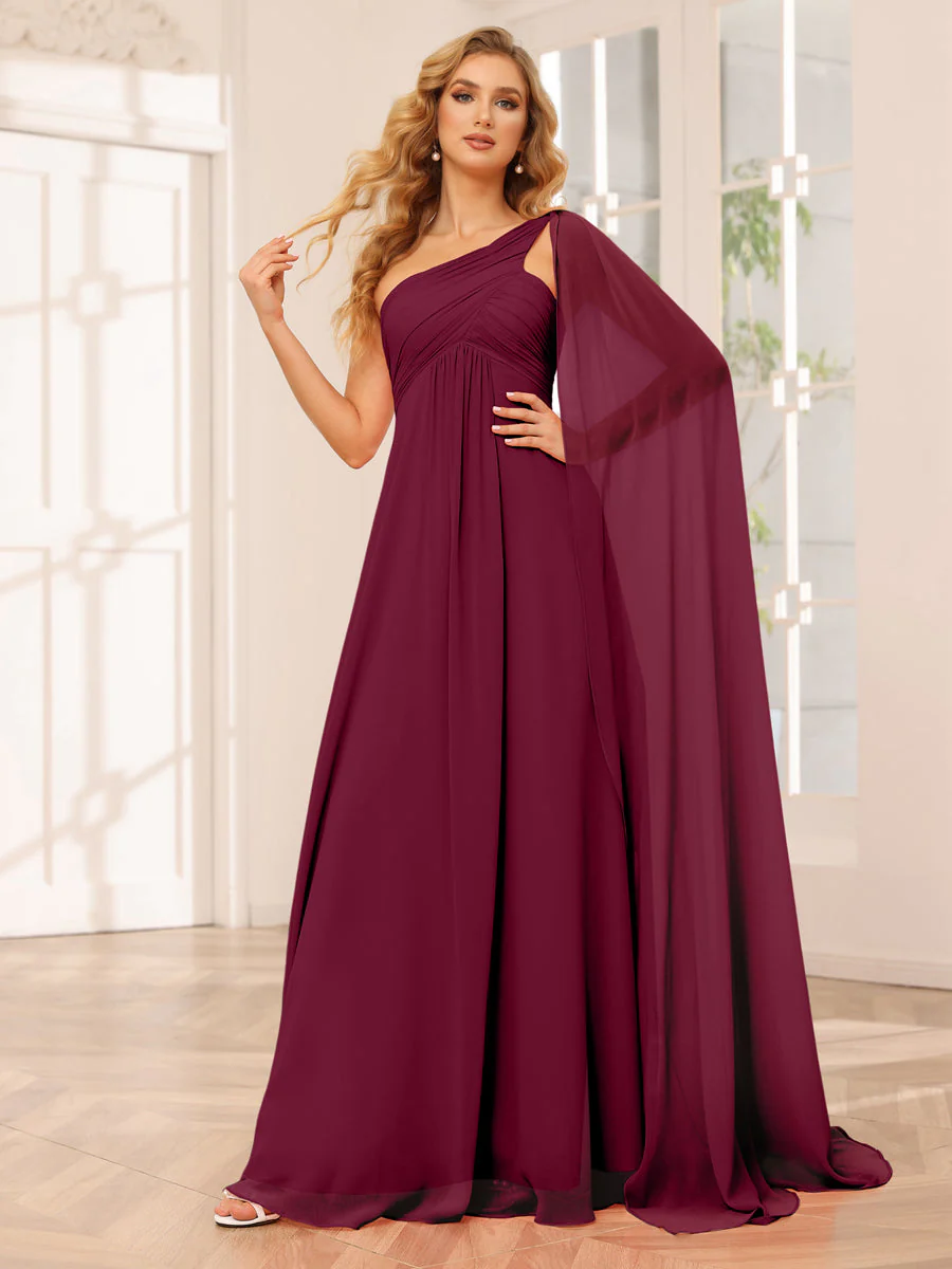 A-Line/Princess One-Shoulder Long Bridesmaid Dresses with Ruched - Image 38