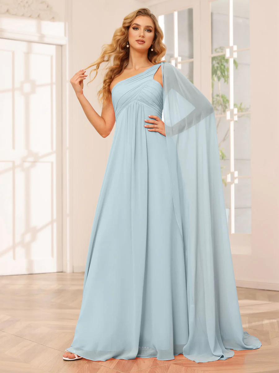 A-Line/Princess One-Shoulder Long Bridesmaid Dresses with Ruched - Image 47