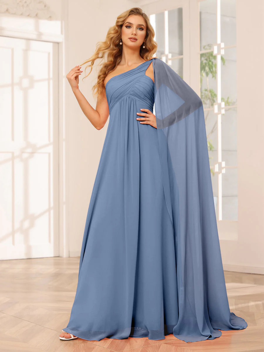 A-Line/Princess One-Shoulder Long Bridesmaid Dresses with Ruched - Image 51