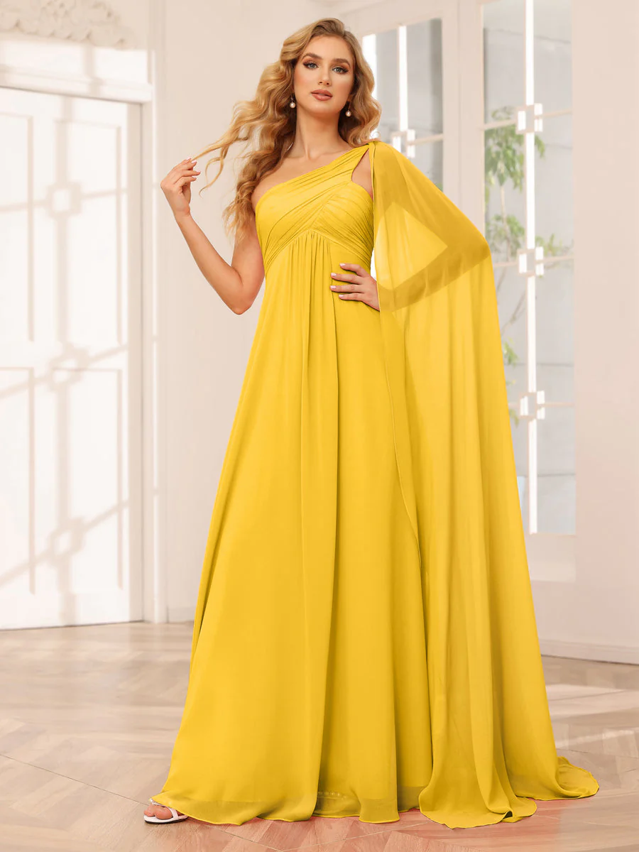 A-Line/Princess One-Shoulder Long Bridesmaid Dresses with Ruched - Image 71