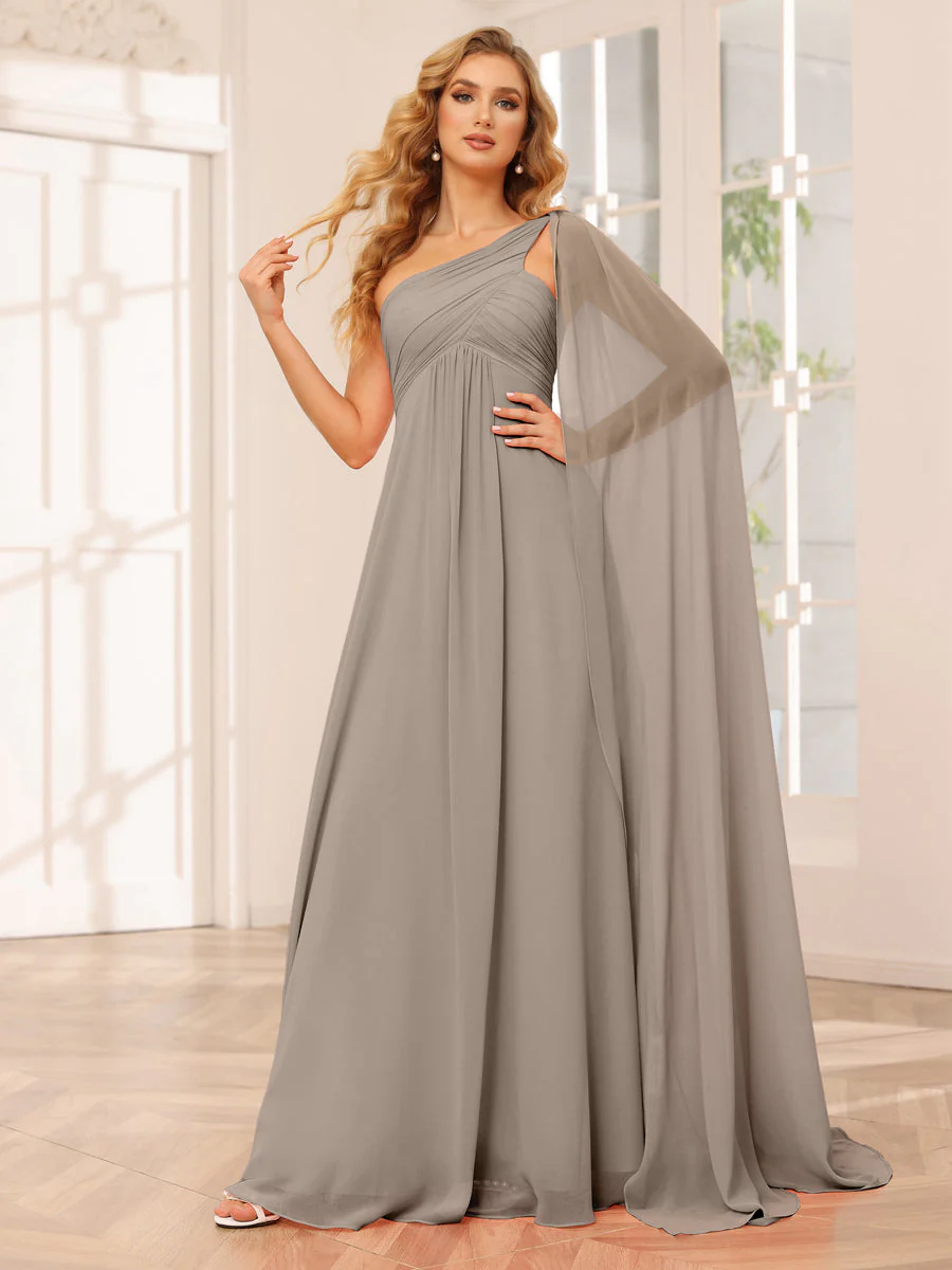 A-Line/Princess One-Shoulder Long Bridesmaid Dresses with Ruched - Image 73