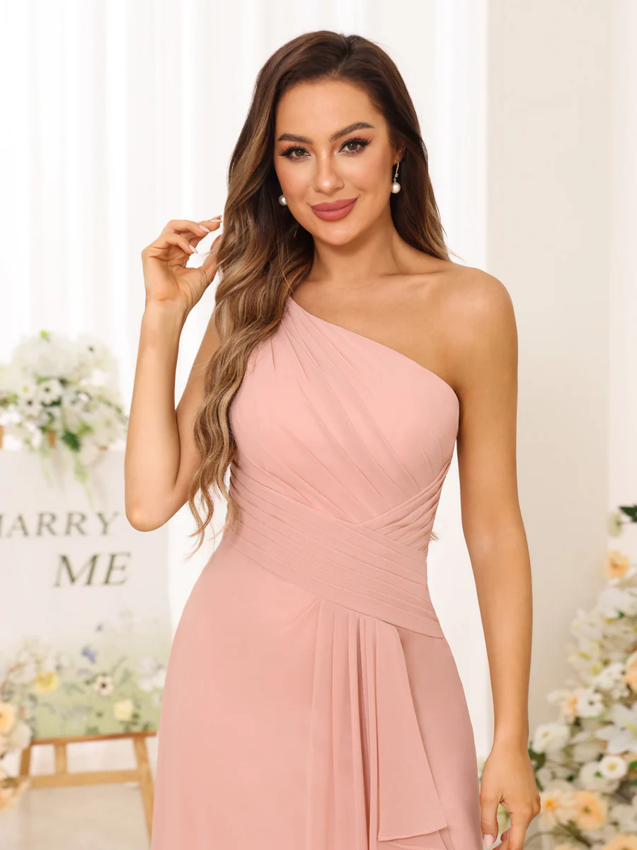 A-Line/Princess One-Shoulder Long Bridesmaid Dresses with Split Side - Image 7