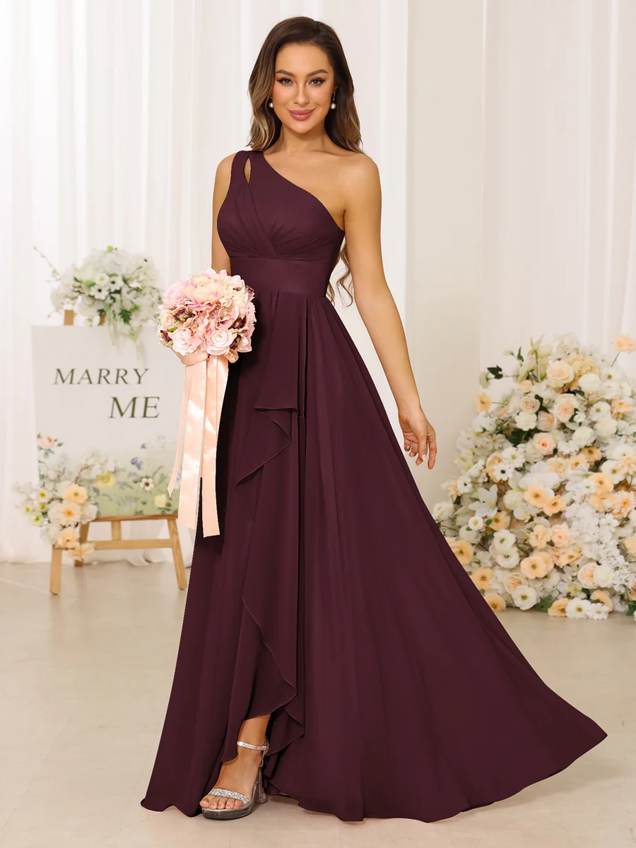 A-Line/Princess One-Shoulder Long Bridesmaid Dresses With Split Side - Image 14
