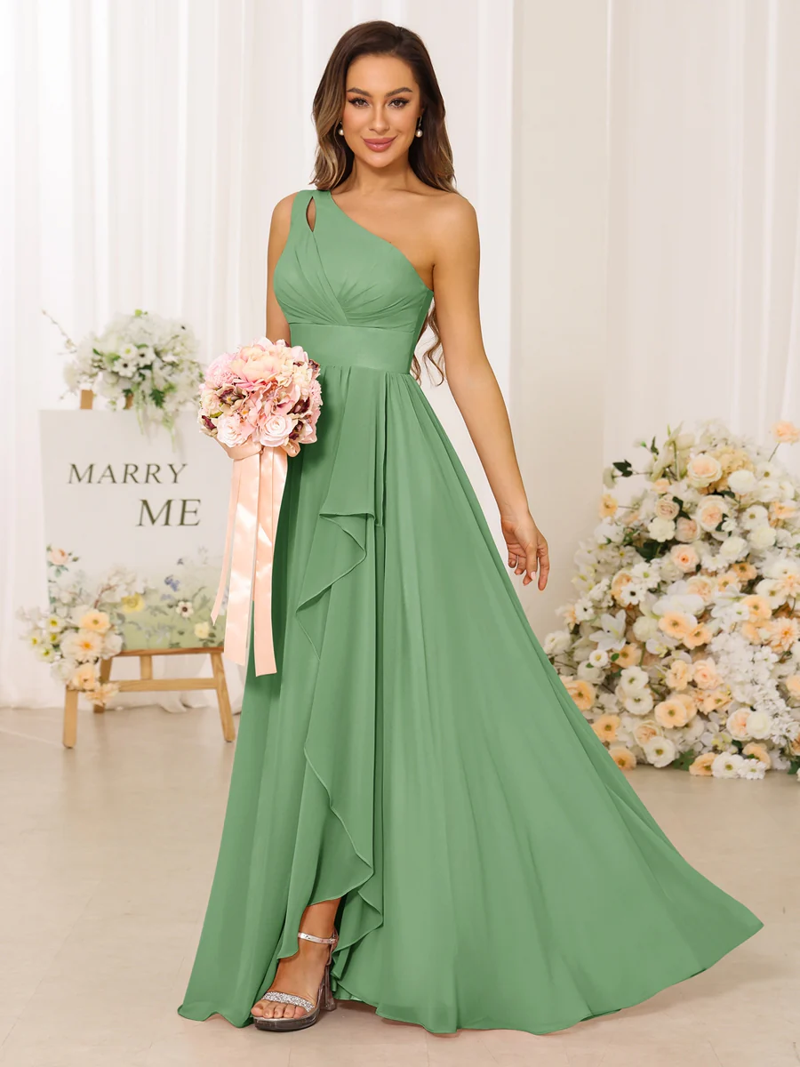 A-Line/Princess One-Shoulder Long Bridesmaid Dresses With Split Side - Image 18