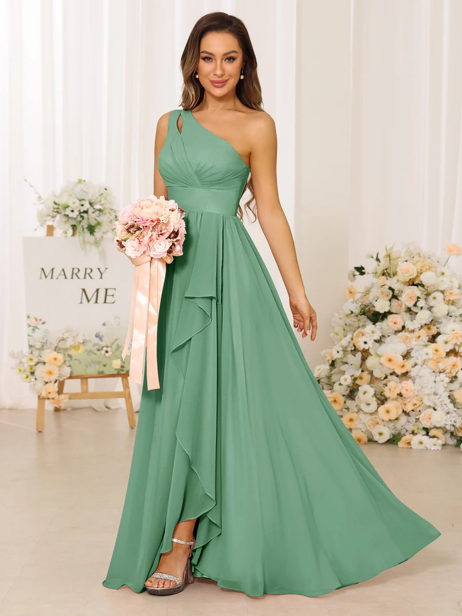 A-Line/Princess One-Shoulder Long Bridesmaid Dresses With Split Side - Image 19
