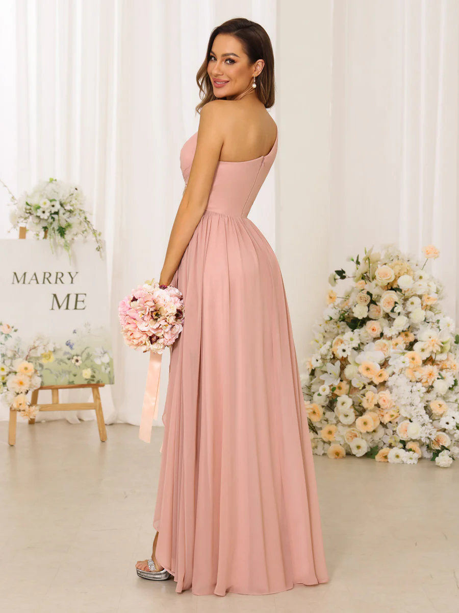 A-Line/Princess One-Shoulder Long Bridesmaid Dresses With Split Side - Image 2