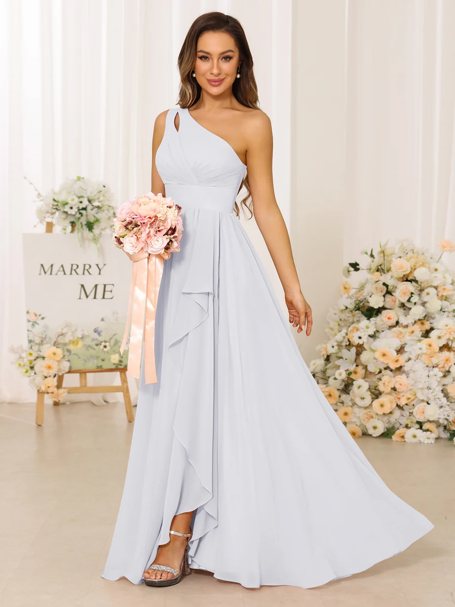A-Line/Princess One-Shoulder Long Bridesmaid Dresses With Split Side - Image 21
