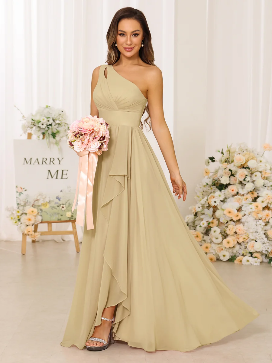 A-Line/Princess One-Shoulder Long Bridesmaid Dresses With Split Side - Image 26