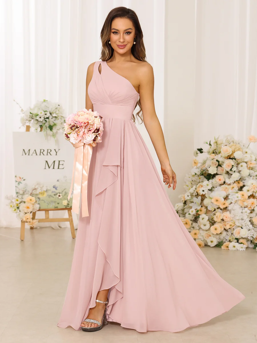 A-Line/Princess One-Shoulder Long Bridesmaid Dresses With Split Side - Image 28