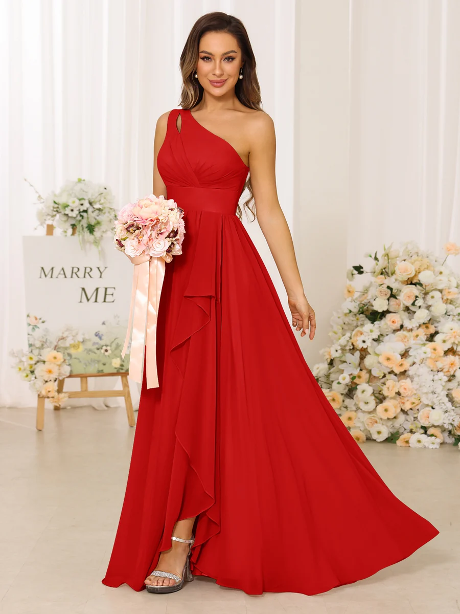 A-Line/Princess One-Shoulder Long Bridesmaid Dresses With Split Side - Image 37