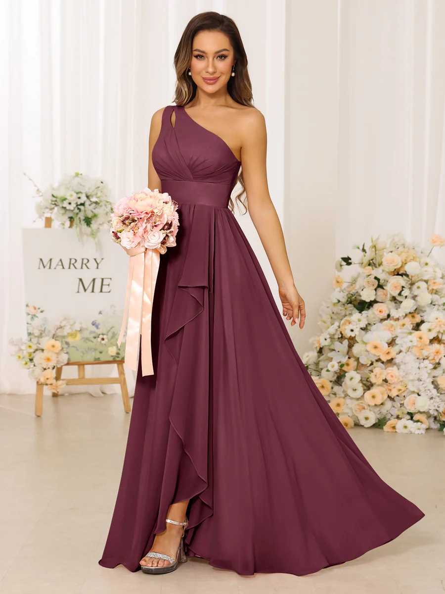 A-Line/Princess One-Shoulder Long Bridesmaid Dresses With Split Side - Image 44