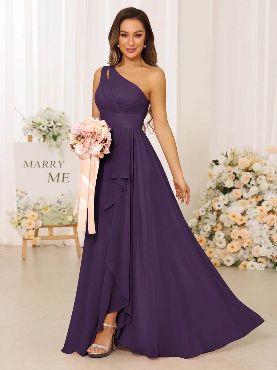 A-Line/Princess One-Shoulder Long Bridesmaid Dresses With Split Side - Image 46