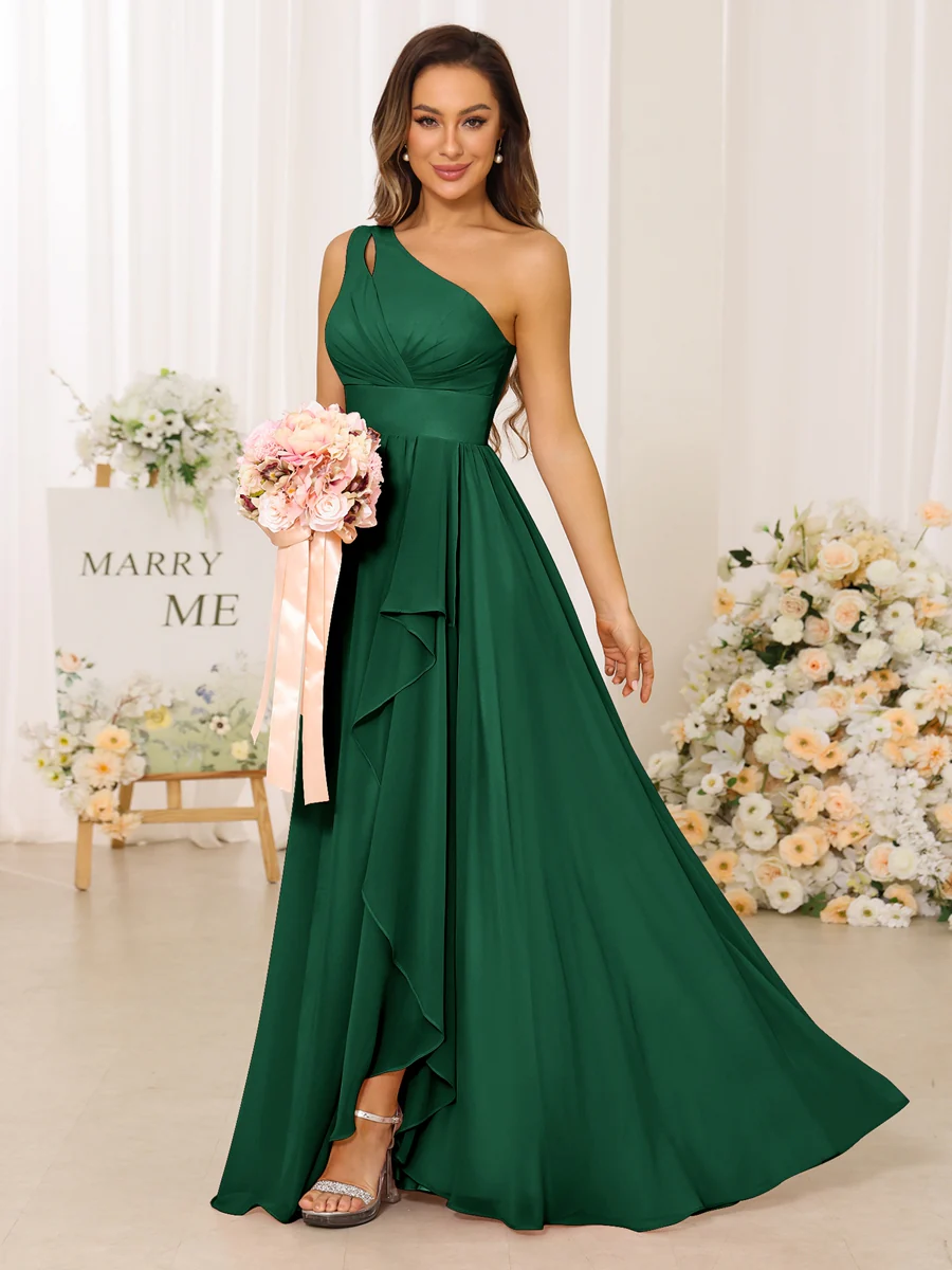 A-Line/Princess One-Shoulder Long Bridesmaid Dresses With Split Side - Image 68