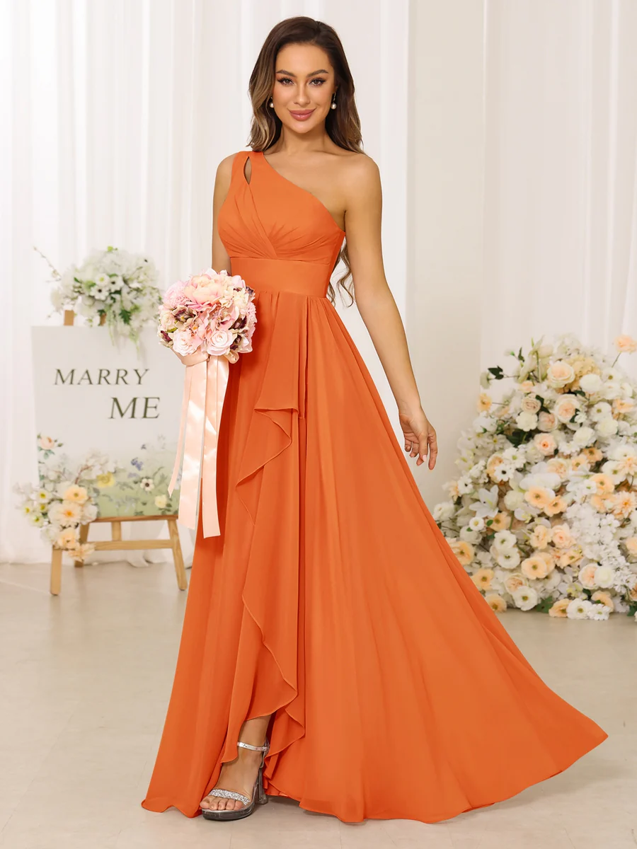 A-Line/Princess One-Shoulder Long Bridesmaid Dresses With Split Side - Image 73
