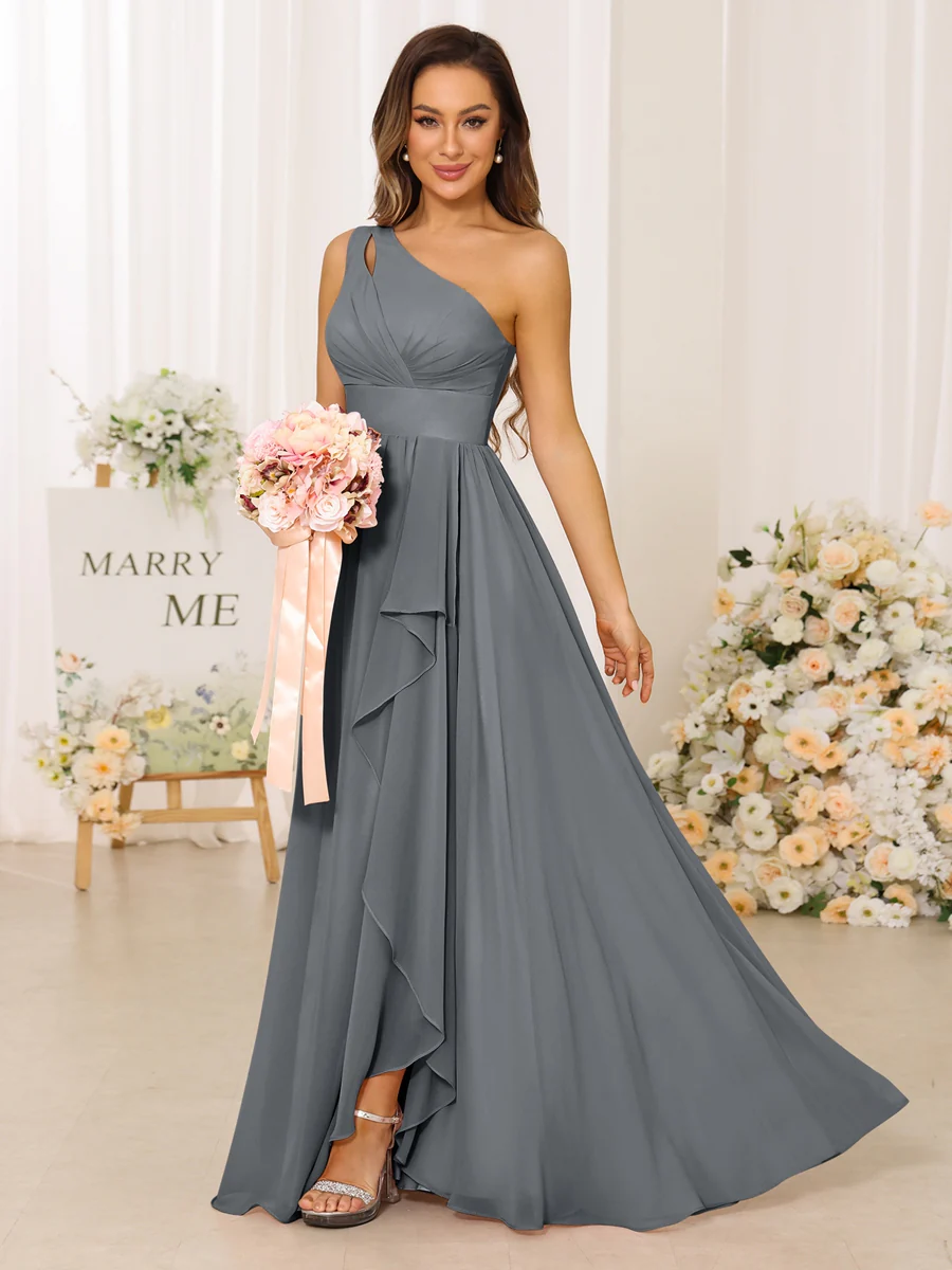 A-Line/Princess One-Shoulder Long Bridesmaid Dresses With Split Side - Image 75