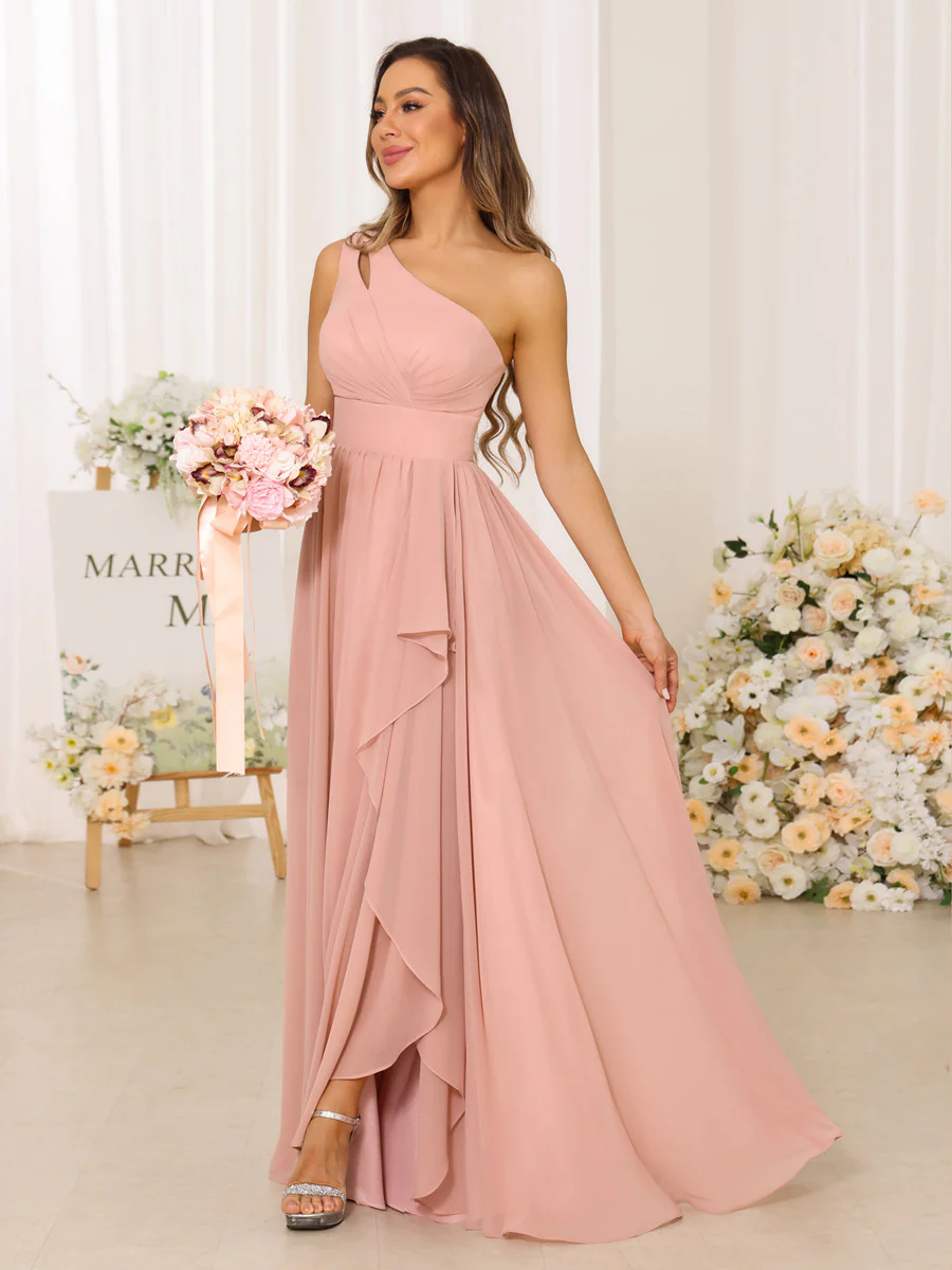 A-Line/Princess One-Shoulder Long Bridesmaid Dresses With Split Side - Image 8
