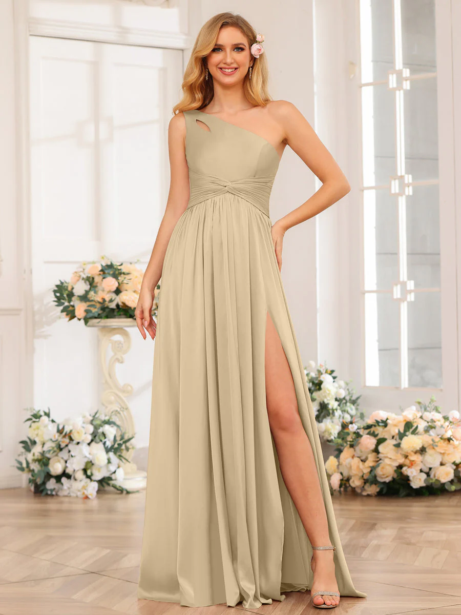 A-Line/Princess One-Shoulder Long Formal Dresses with Split Side - Image 24