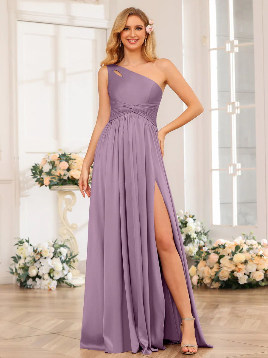 A-Line/Princess One-Shoulder Long Formal Dresses with Split Side - Image 35