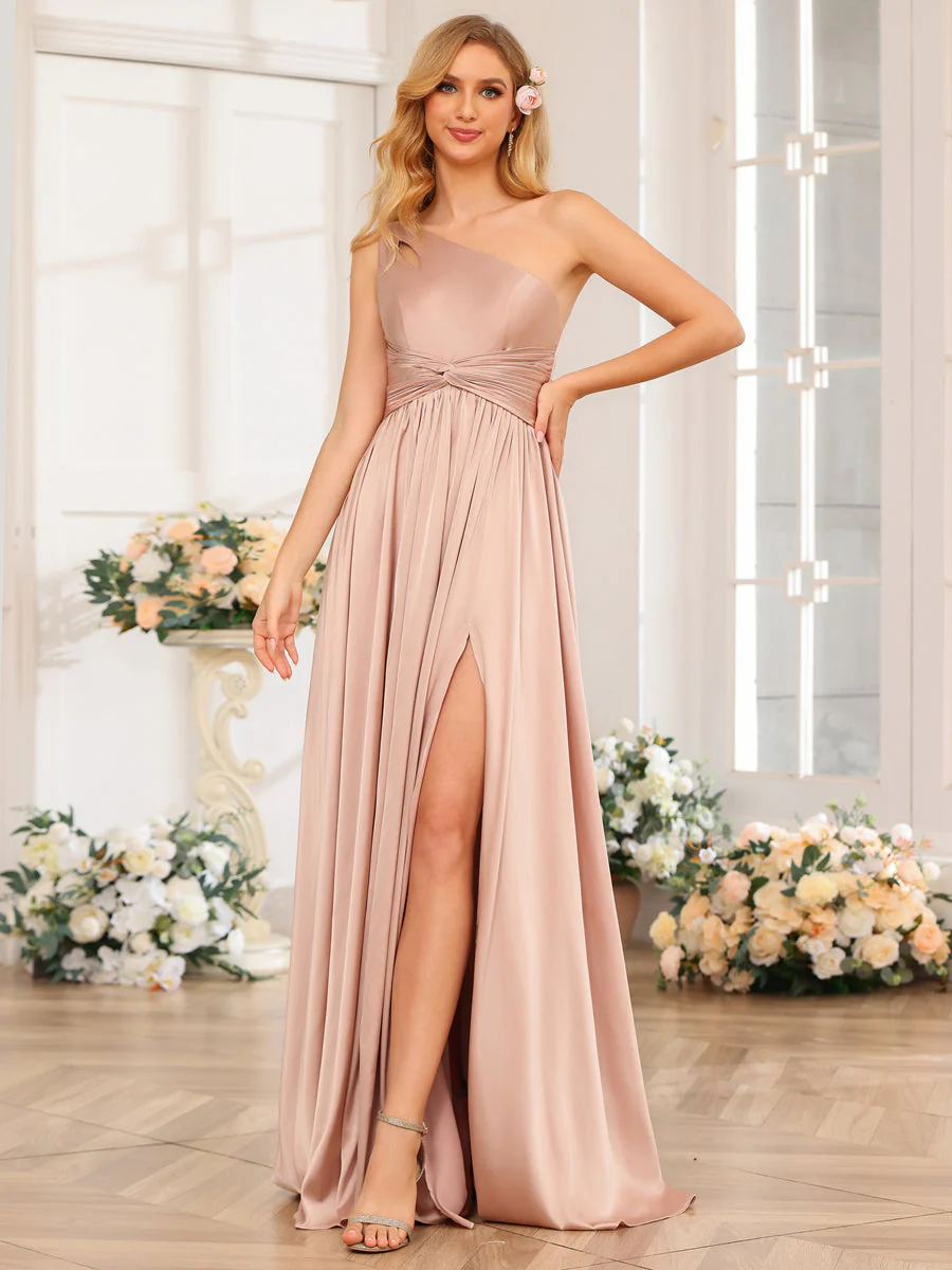 A-Line/Princess One-Shoulder Long Formal Dresses with Split Side - Image 5