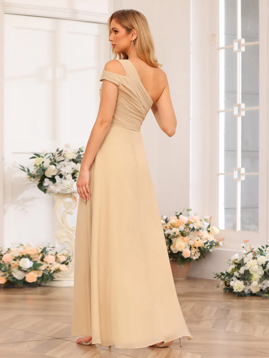 A-Line/Princess One-Shoulder Long Wedding Party Dresses with Split Side - Image 2