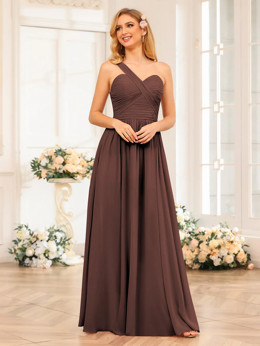 A-Line/Princess One-Shoulder Long Wedding Party Dresses with Split Side - Image 78