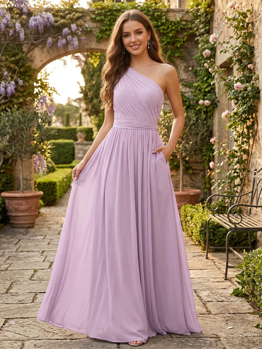 A-Line/Princess One-Shoulder Sleeveless Bridesmaid Dresses With 3D Floral