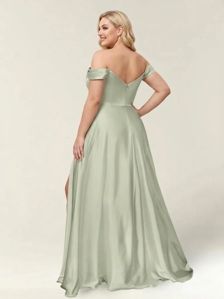 A-Line/Princess One-Shoulder Sleeveless Long Plus Size Bridesmaid Dresses with Split Side - Image 2