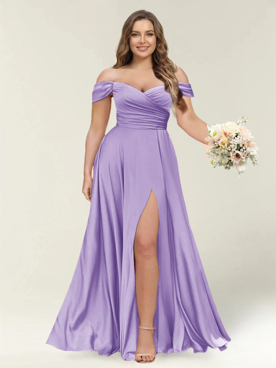 A-Line/Princess One-Shoulder Sleeveless Long Plus Size Bridesmaid Dresses with Split Side - Image 32