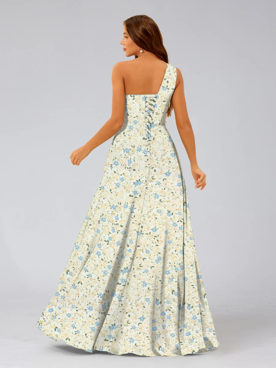 A-Line/Princess One-Shoulder Sleeveless Ruched Floral Bridesmaid Dresses - Image 6
