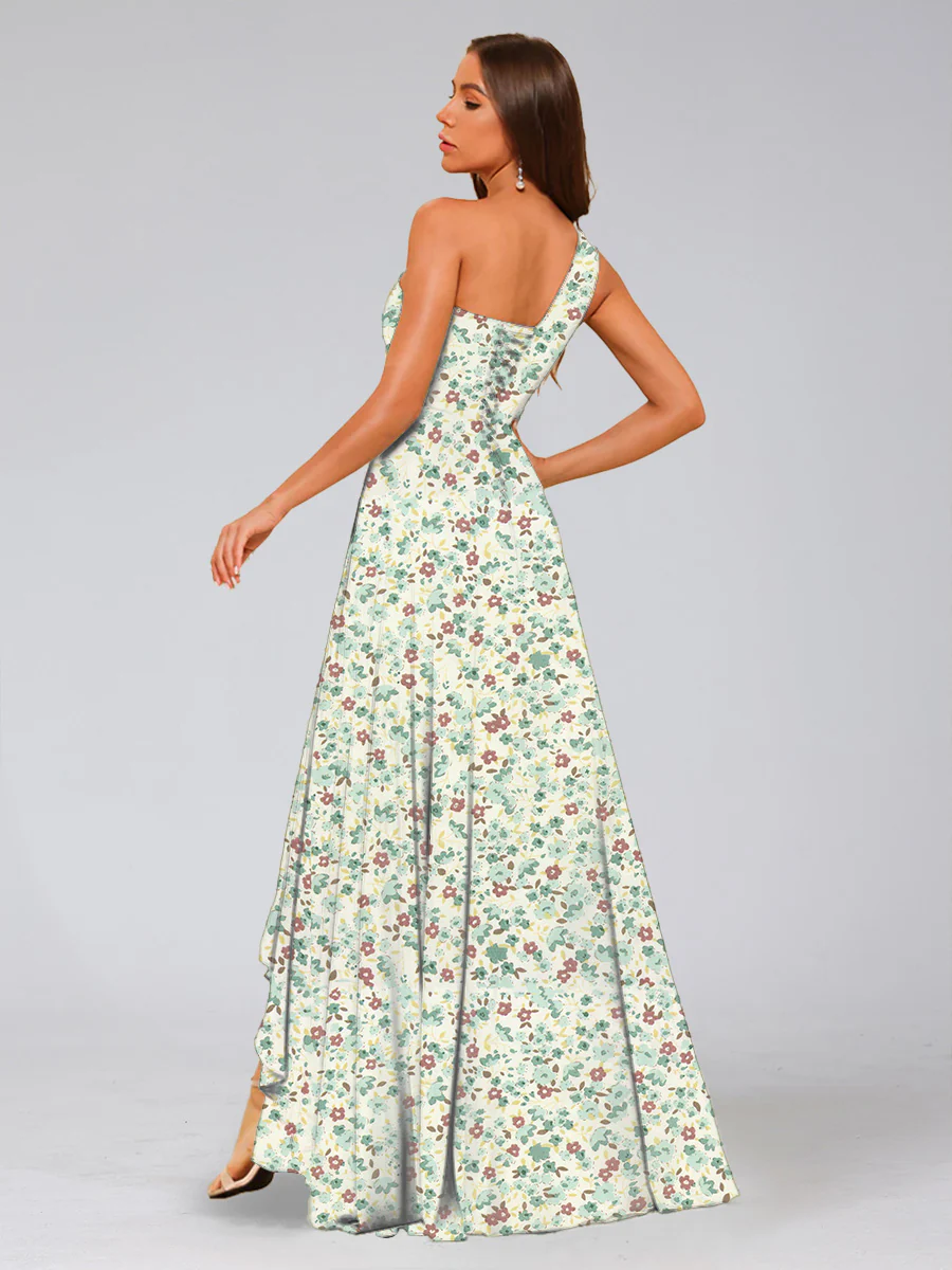 A-Line/Princess One-Shoulder Sleeveless Ruched Floral Bridesmaid Dresses - Image 2