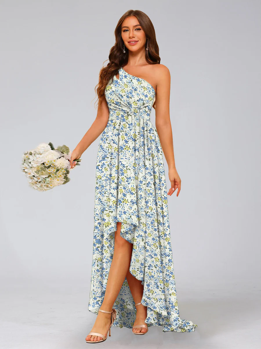 A-Line/Princess One-Shoulder Sleeveless Ruched Floral Bridesmaid Dresses - Image 7