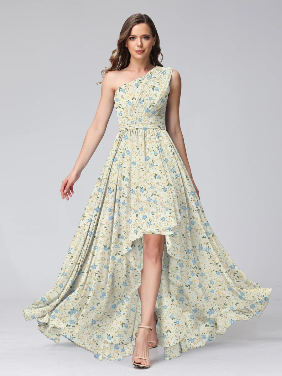 A-Line/Princess One-Shoulder Sleeveless Ruched Floral Bridesmaid Dresses - Image 3