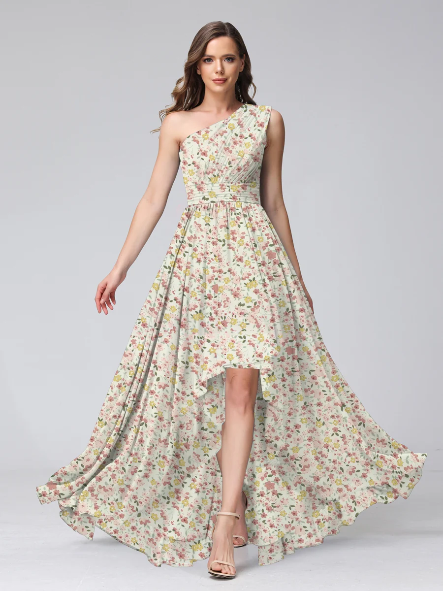 A-Line/Princess One-Shoulder Sleeveless Ruched Floral Bridesmaid Dresses - Image 4