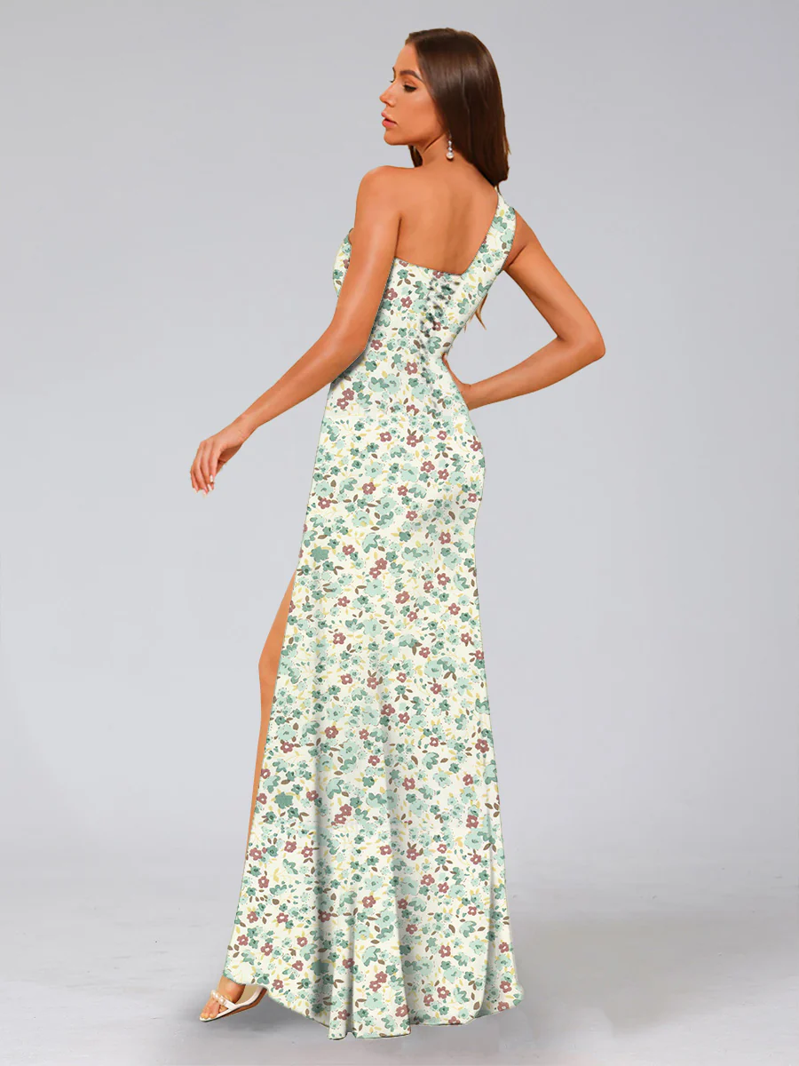 Trumpet/Mermaid One-Shoulder Sleeveless Split Side Floral Bridesmaid Dresses - Image 8