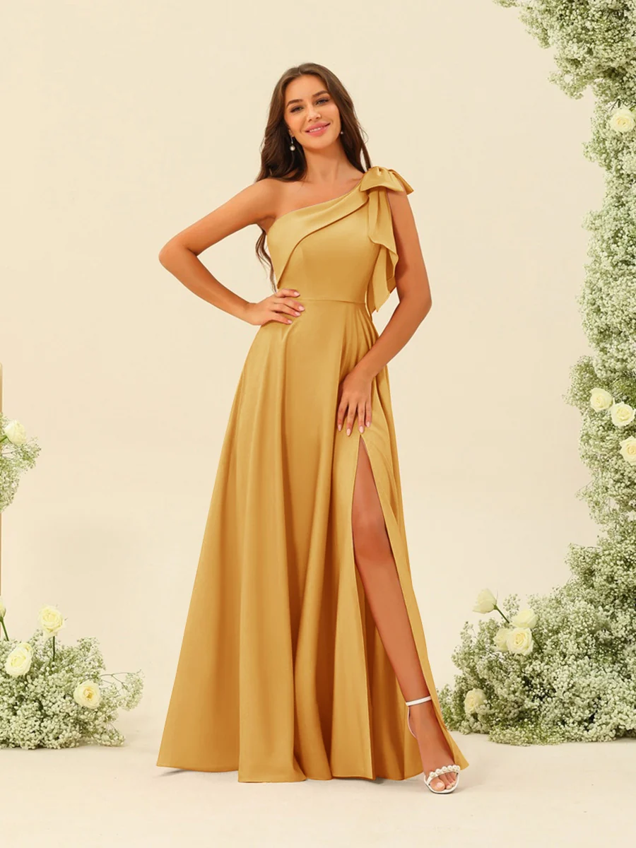 A-Line/Princess One-Shoulder Split Side Bridesmaid Dresses - Image 24