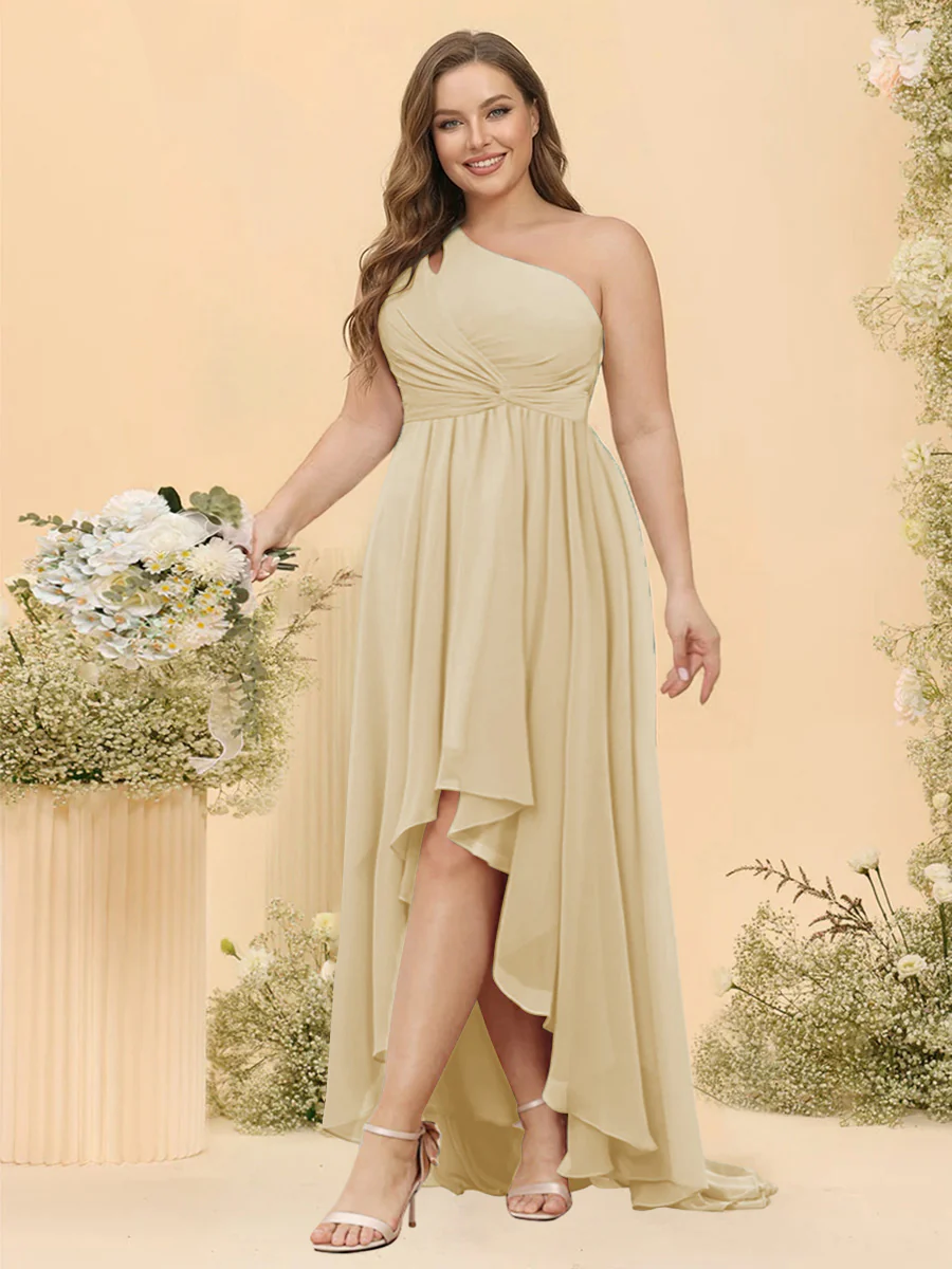 A-line/Princess One-The-Shoulder Asymmetrical Long Plus Size Bridesmaid dresses - Image 10