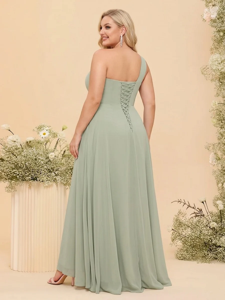 A-line/Princess One-The-Shoulder Asymmetrical Long Plus Size Bridesmaid dresses - Image 2